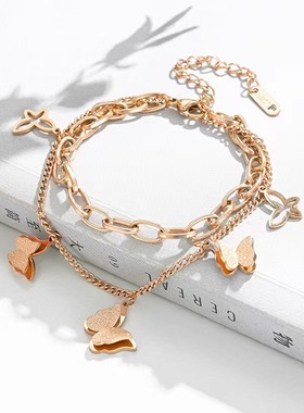 新款时尚轻奢粗链条钛钢手链女