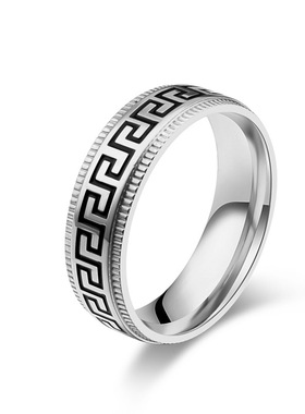 跨境爆款长城纹钛钢戒指
