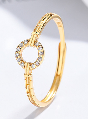 925银O字戒指女简约气质闪钻锆石