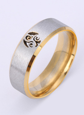 跨境钛钢龙纹哑光镂空戒指