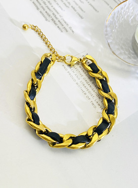 欧美风粗链皮绳手链23