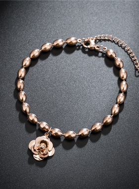 玫瑰金山茶花佛珠手链