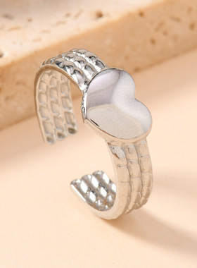 欧美冷淡风不锈钢麻绳爱心戒指