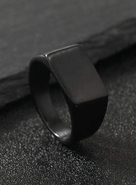 欧美钛钢方形光面男戒