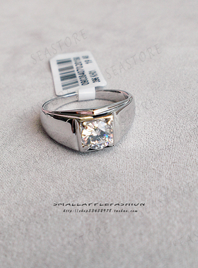 银色霸气风镀白金仿真假钻戒送盒