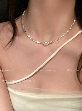 珠珠碎银子项链女高级礼服锁骨链轻奢设计感新款小众装饰颈链配饰