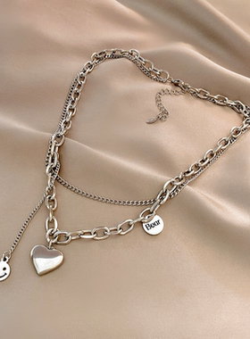 爱心双层项链女时尚嘻哈风百搭毛衣链高级感时尚轻奢设计感配饰品