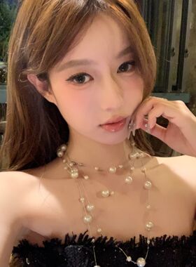 香香千金 香槟金多层满天星珠珠项链设计轻奢颈带毛衣链配饰品女