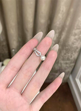 马蹄扣珠珠开口戒指女轻奢小众