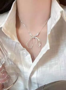 超仙气蝴蝶结项链轻奢小众设计感高级感女锁骨链新款颈链项链配饰