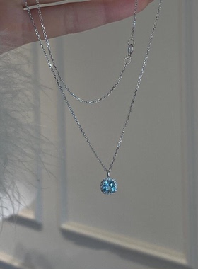 爆闪蓝闪钻小方糖锁骨链轻奢