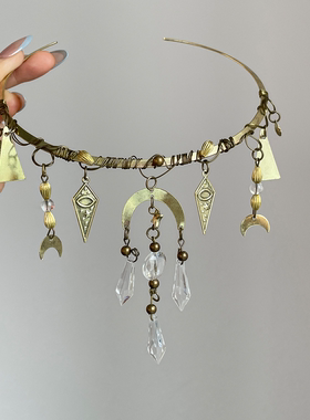 【恶魔之眼】中古vintage做旧古铜色高级感手工水晶绕线复古项圈