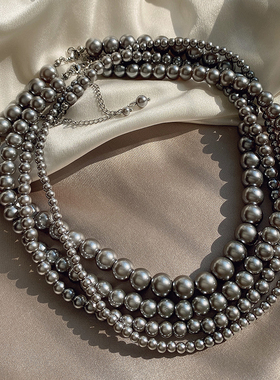 日韩多麻灰珍珠项链女精致
