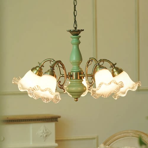 美式复古Vintage法式玻璃客厅灯吸顶灯卧室餐厅欧式中古实木吊灯 - 图1