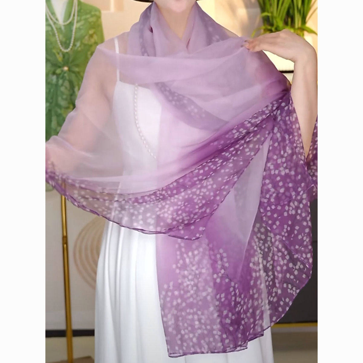 紫色丝巾时尚春秋洋气新款女士纱巾印花长款围巾沙滩百搭防晒披肩,淘宝优惠券,粉丝福利购,淘宝优惠卷