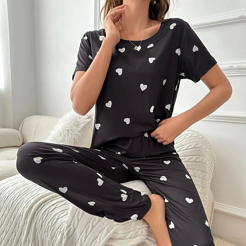 Autumn Women Pajama Sets Cartoon Printing Tops With Long Pan - 图2