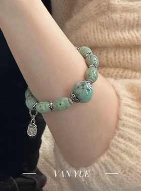 S925银醒狮扣头扎基吊牌翡翠苹果珠翡翠镂空铜钱桶珠手链多样性发