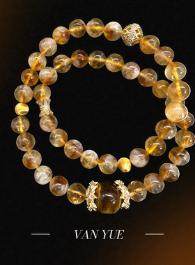 原创天然黄虎眼石黄阿塞金珠手链女款轻奢小众精致手串饰品礼物