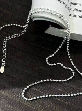 S925纯银2mm波光粼粼多切面闪珠项链时尚百搭吊坠链潮流简约素链