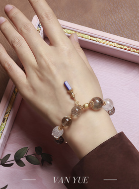 S925天然绿幽灵水晶手串女发晶白水晶凤尾九狐翡翠青金石多宝手链