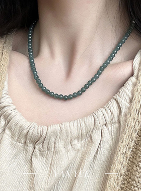 S925银蓝水翡翠圆珠斜刀纹爆闪珠双扣项链女小众设计感DIY项链