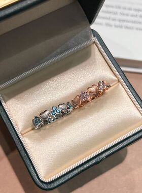 S925银镀金爱心戒指意大利拉丝工艺百搭璀璨指环清新甜美手饰