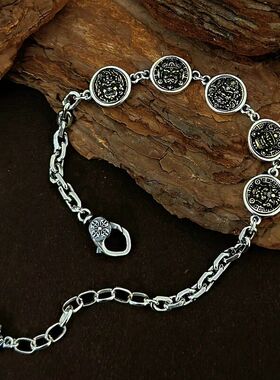 s925纯银藏式复古国风五路财神吊坠万能链百搭项链男女款毛衣链