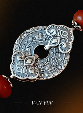 足银999素色民族风复古小众手串鸟语花香蜜蜡手链新中式礼物