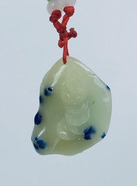 富贵有福蝙蝠蓝星冻挂件吊坠寿铜钱精品天然青田石雕美容颈饰包邮