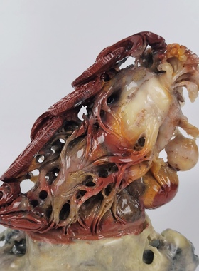 一生富贵人参青田石雕刻摆件老挝红天然手工艺术精美品花产地直销