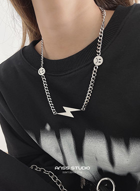 嘻哈链条拼接表情包吊坠项链女