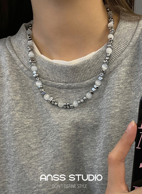 潮流嘻哈串珠拼接碎石项链女
