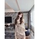 Yjy*Chinese beauty*cashmere hollow knitted cardigan + lace V-neck inner dress coffee color and white