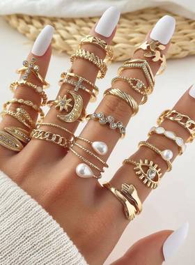 文艺复古百搭麦穗珍珠戒指