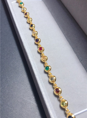 珐琅彩手链925纯银鎏金彩宝宝石手链 双面宝石小珠 双面松石手链