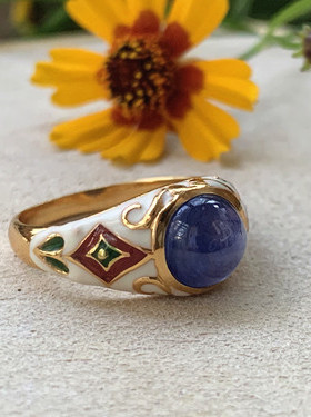 珐琅彩戒指鎏金蓝宝石戒指 菱形小花14号 2色