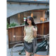 Polo lapel ແຂນສັ້ນ linen knitted cardigan ເສື້ອທີເຊີດແມ່ຍິງ