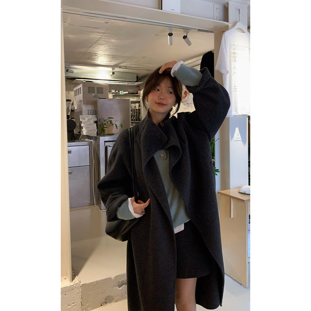 Small stand-up collar temperament double-sided woolen coat winter