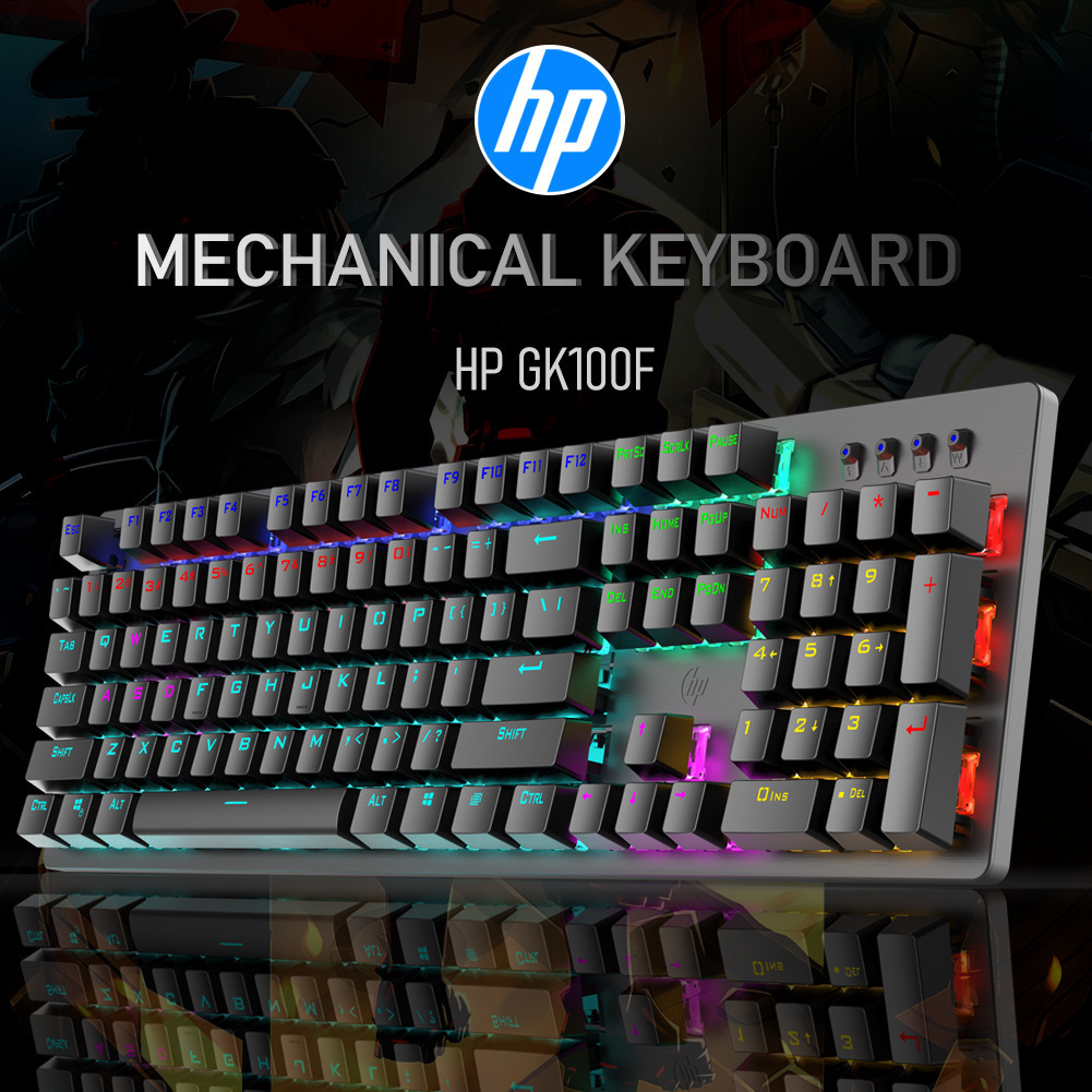 适用于HP/惠普 GK100F真机械键盘混光青轴网咖电竞游戏CF全键无冲 - 图0
