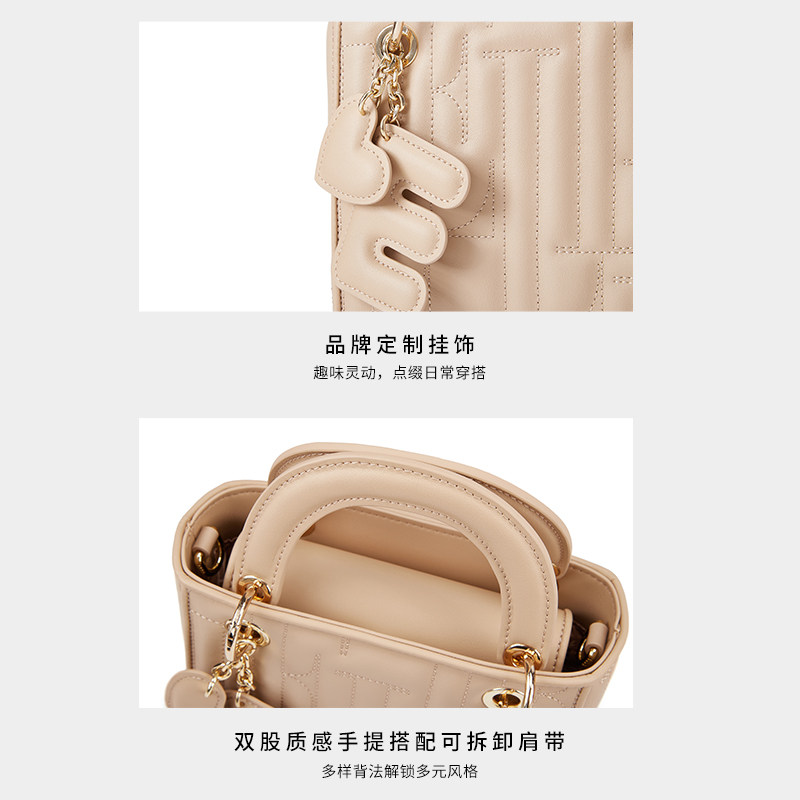 ELLE女包2025新款包包绗缝手提斜挎包浪漫字母女士粉色红色小方包,淘宝优惠券,粉丝福利购,淘宝优惠卷