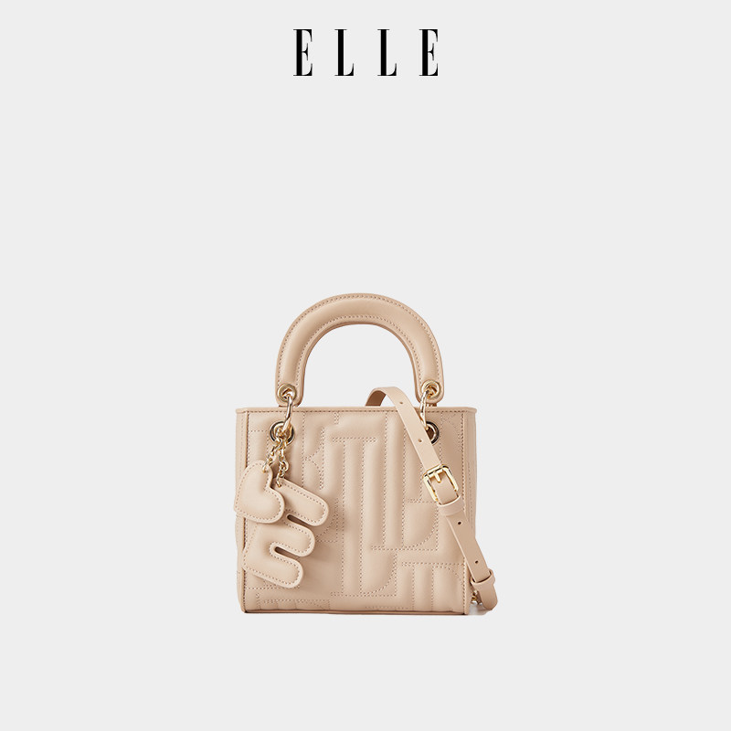 ELLE女包2025新款包包绗缝手提斜挎包浪漫字母女士粉色红色小方包,淘宝优惠券,粉丝福利购,淘宝优惠卷
