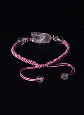 原创粉晶生肖牛招桃花手链