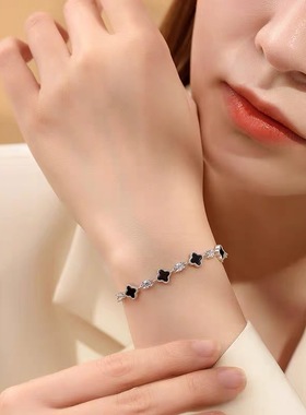 四叶草铂金手链女PT950白金18k金手链莫桑钻520情人节送女友礼物