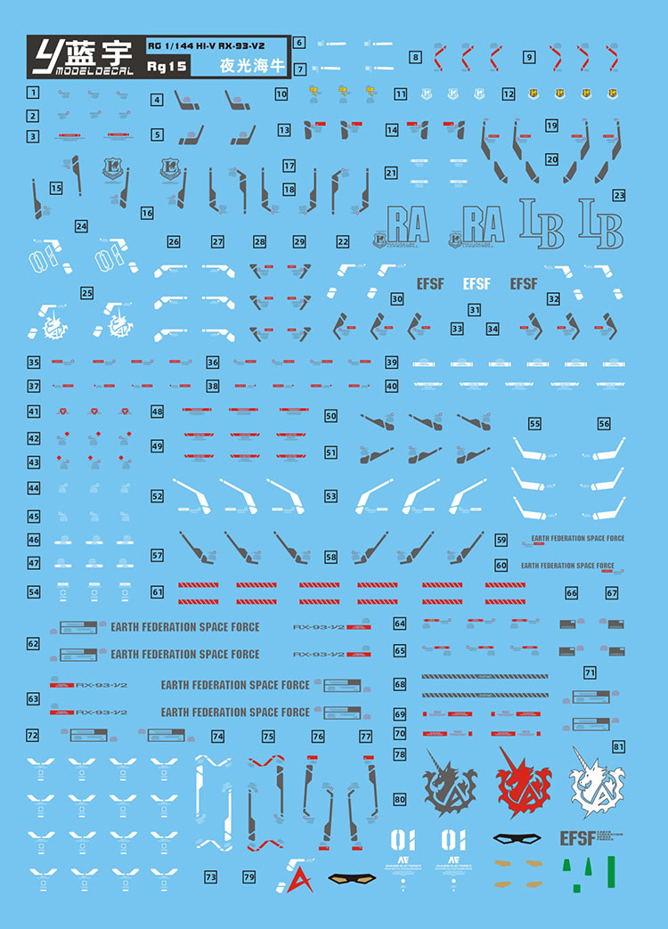 蓝宇 RG 1/144海牛夜光水贴HI-V高达模型 RX-93-V2阿姆罗荧光贴纸 - 图3