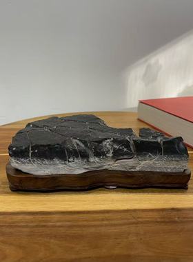 万亩良田 天然灵璧石地裂平原山形摆件 原石书桌茶桌办公桌干泡台