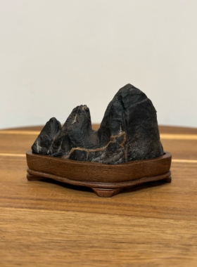 天然灵璧石山形桌面小摆件 文房笔架山 原石原底 书桌茶桌办公桌