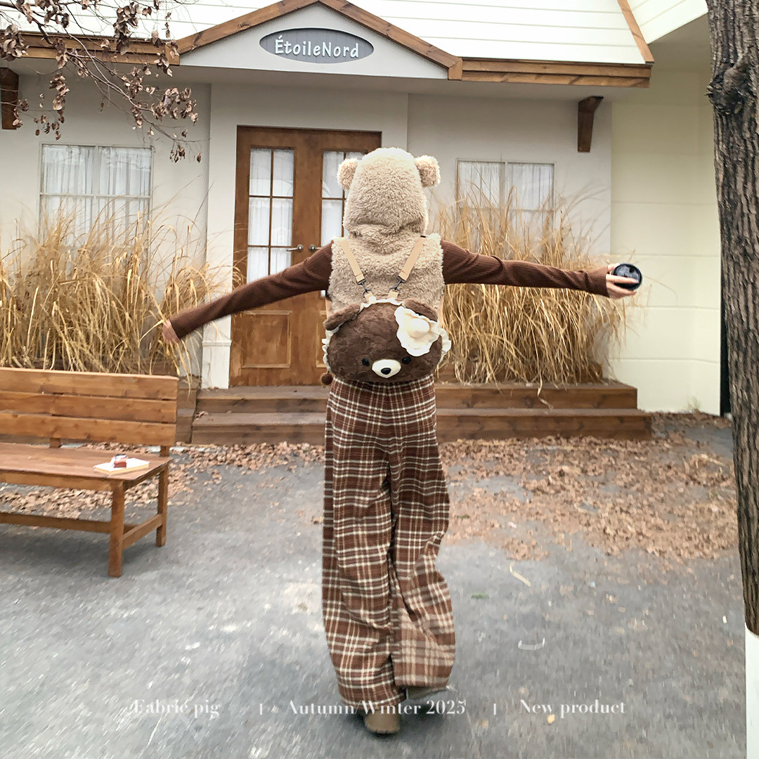 织物猪 栗子小熊 复古学院风假两件连帽卫衣女秋冬长袖短外套套装,淘宝优惠券,粉丝福利购,淘宝优惠卷