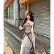 Fabric Pig Retro Wilderness Wasteland Hot Girl Style Brown-shoulder Floater Top Women's Puff Skirt Suit