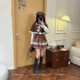 Retro fake two-piece dress for women pinch waist puffy skirt