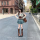 Fabric Pig Butterfly Illustrated Off-White Hollow Knitted Blouse Women's Summer Suspender Denim Pleated Skirt Set ສາມຊິ້ນ